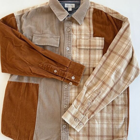 Patchwork Corduroy Shirt in Brown and Tan* - Picture 2 of 9